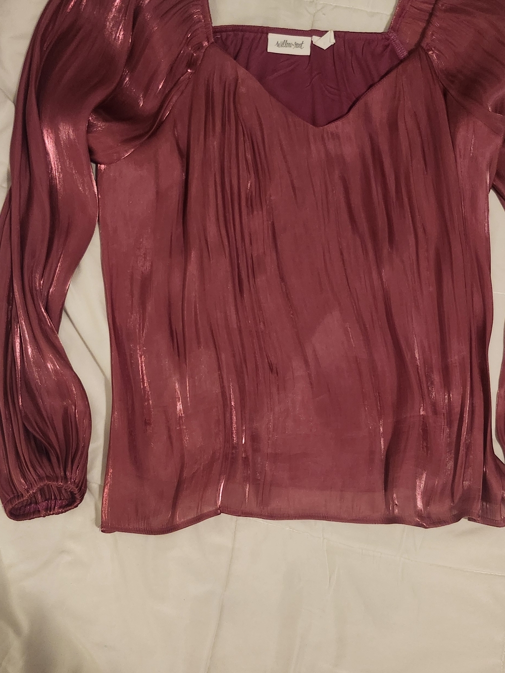 Buckle Shimmery Rose Sheer Long-Sleeve Blouse